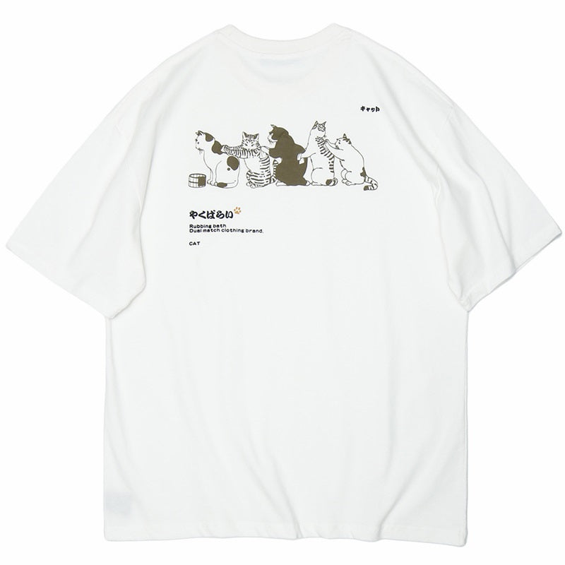 Retro Japanese Cat Bath T-Shirt