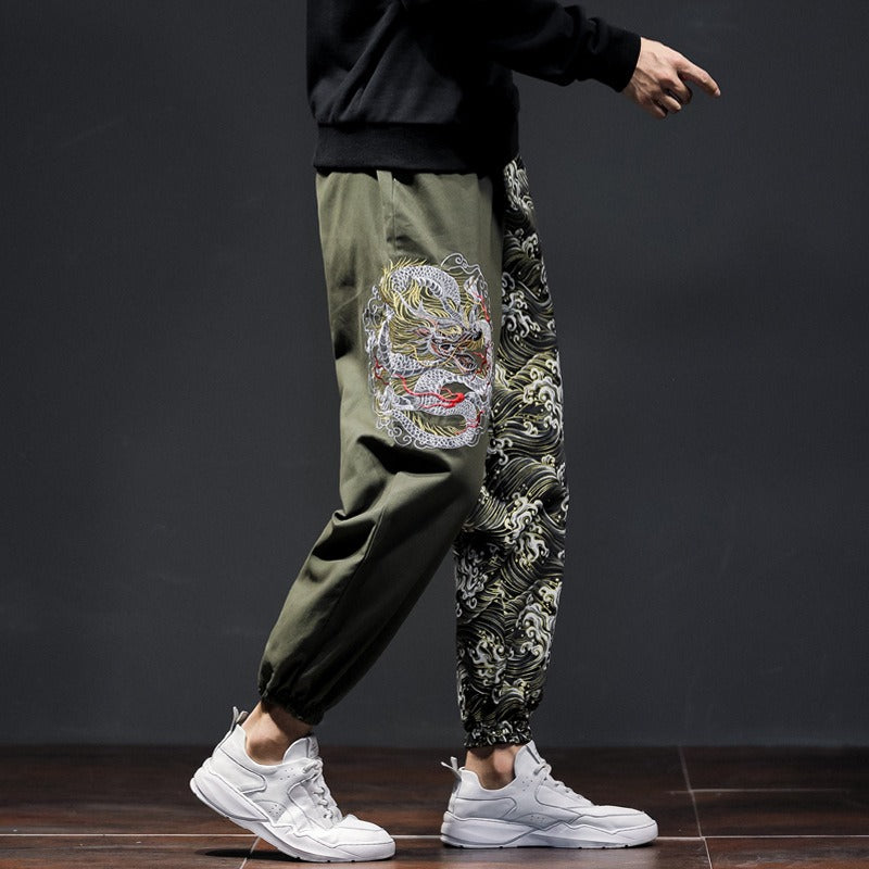 Embroidery Jogger Pants Dragon Patterns