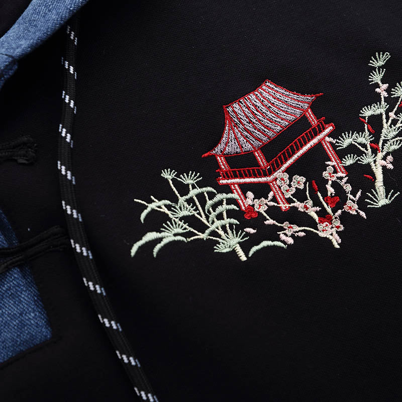Japanese Sakura - Crane Embroidery Hoodie