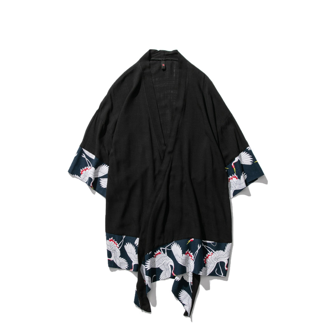 Crane Linen Kimono, Japanese Robe