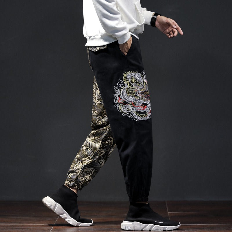 Embroidery Jogger Pants Dragon Patterns