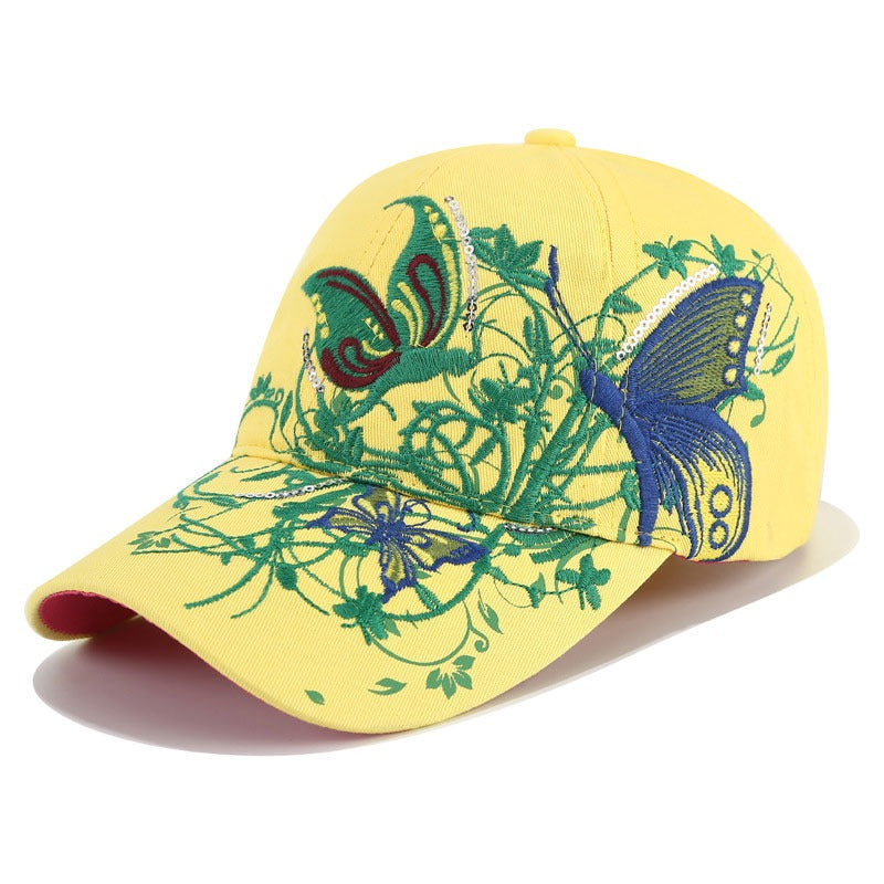 Embroidered Baseball Cap Butterly Flowers