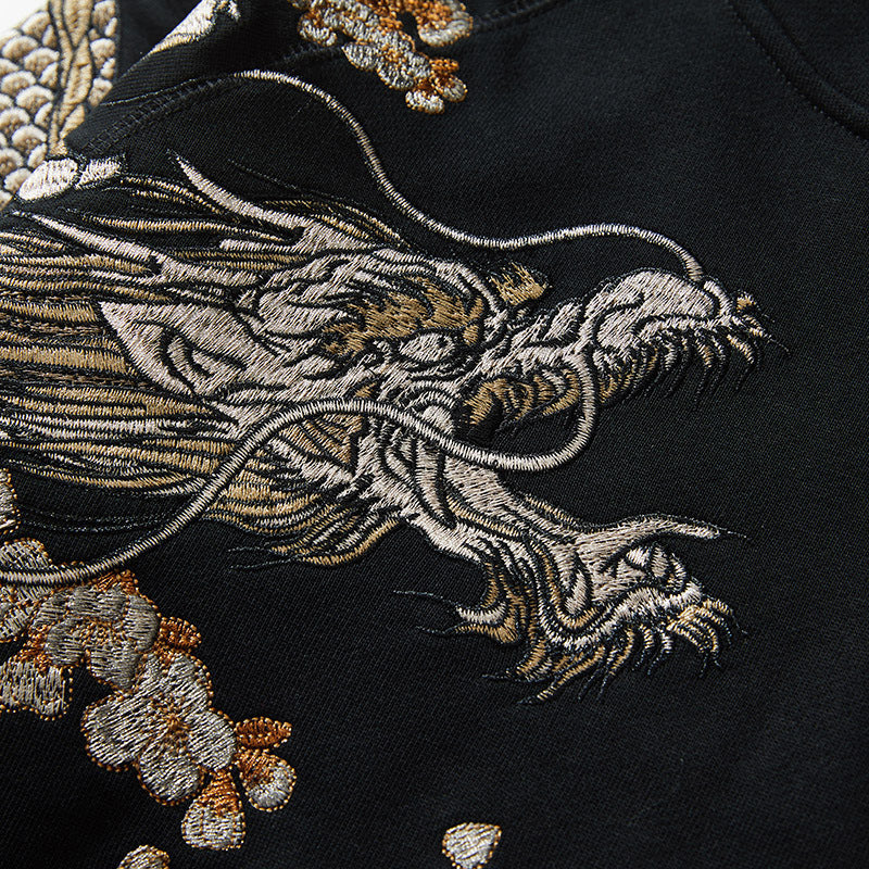 Crescent Dragon Embroidered Zip Hoodie