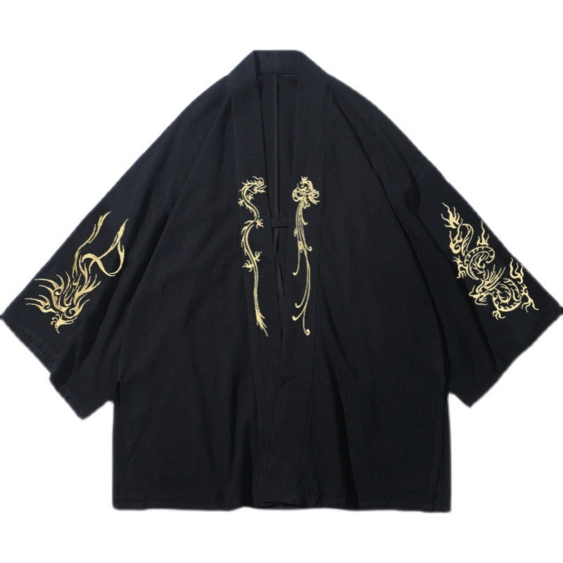 Embroidery Linen Kimono, Japanese Robe