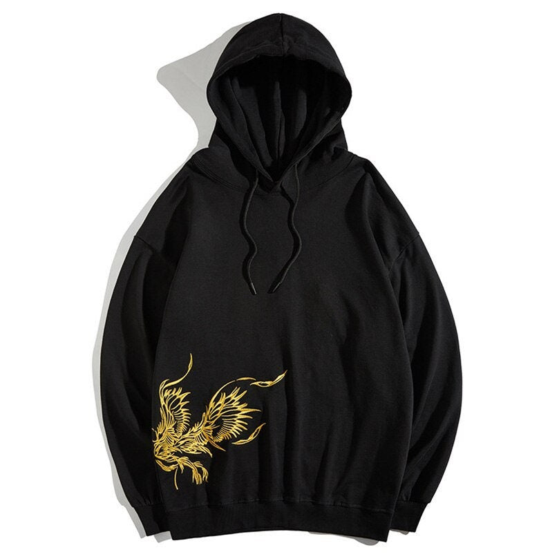 Goldener Phoenix bestickter Kapuzenpullover