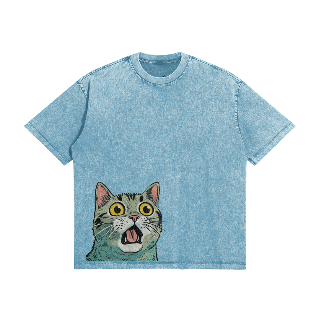 Freaked Out Cat - Oversized Unisex Heave T-shirt